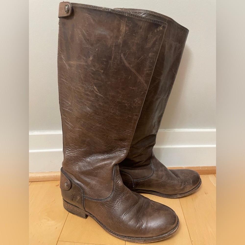 Frye Melissa Button Back Zip Gray Leather Boots 7